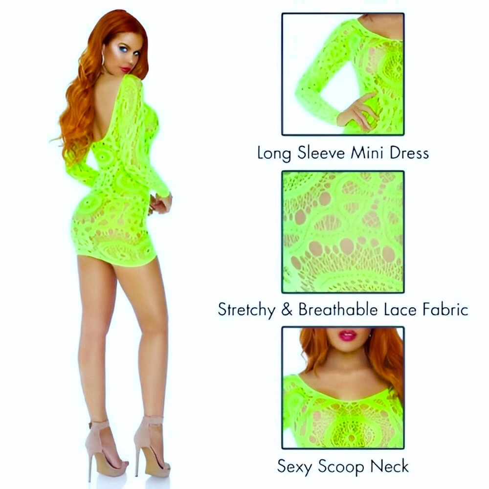 Neon Fluorescent Mesh Lace Bright Rave Party Festival Romance